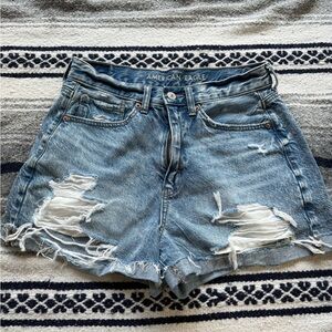 American Eagle Outfitters Ripped Jean Shorts - Light Blue Mom Shorts Size 6